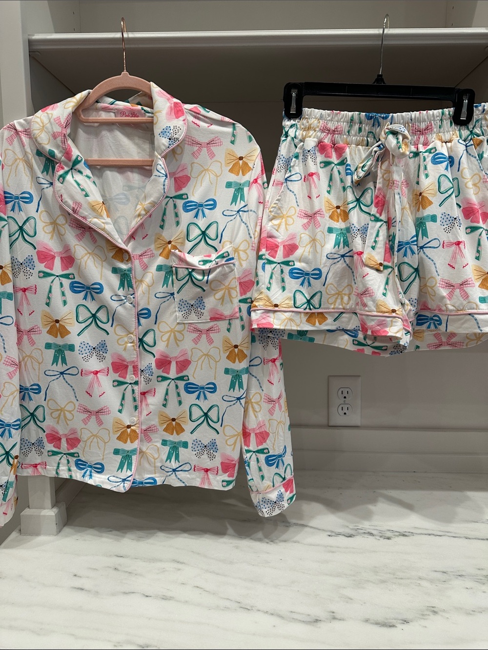Pink Lily small multicolored bows pajama set. Like new